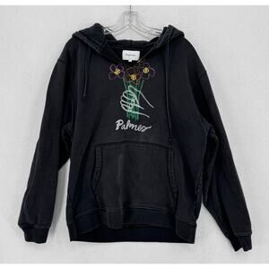 Palmes Flowers Black Flowers V Neck Hooded Sweatshirt Sz XL